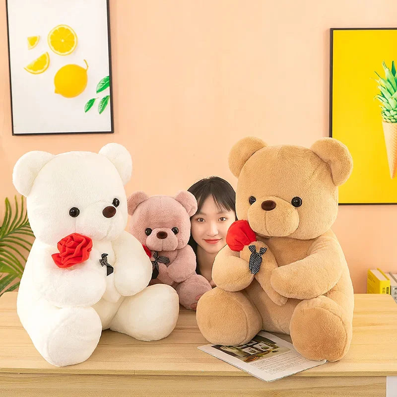 Adorable Valentine's Day Teddy Bear with Roses - Perfect Plush Gift for Girls